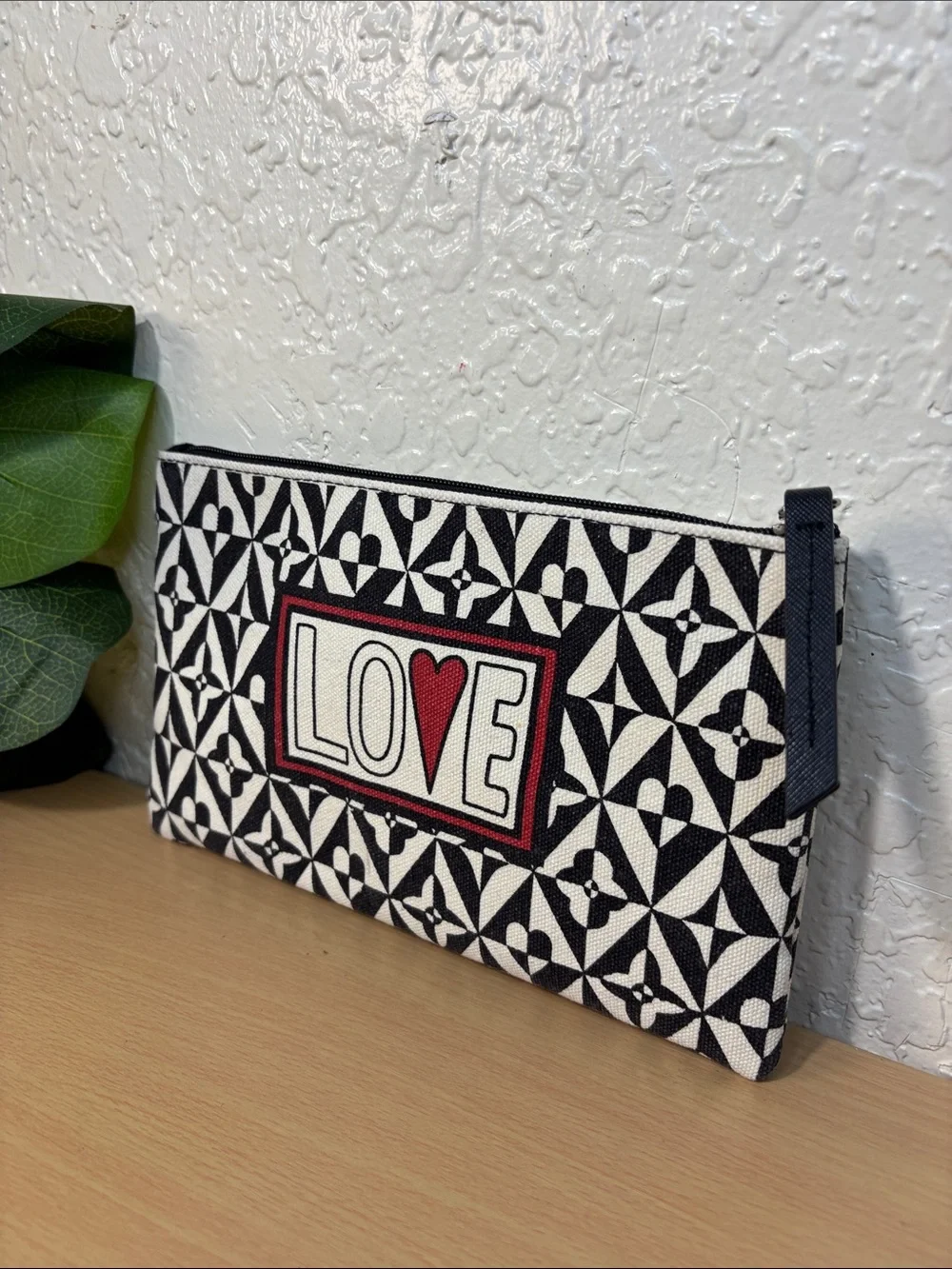 Brighton Black & Cream LOVE Pattern Canvas Wristlet